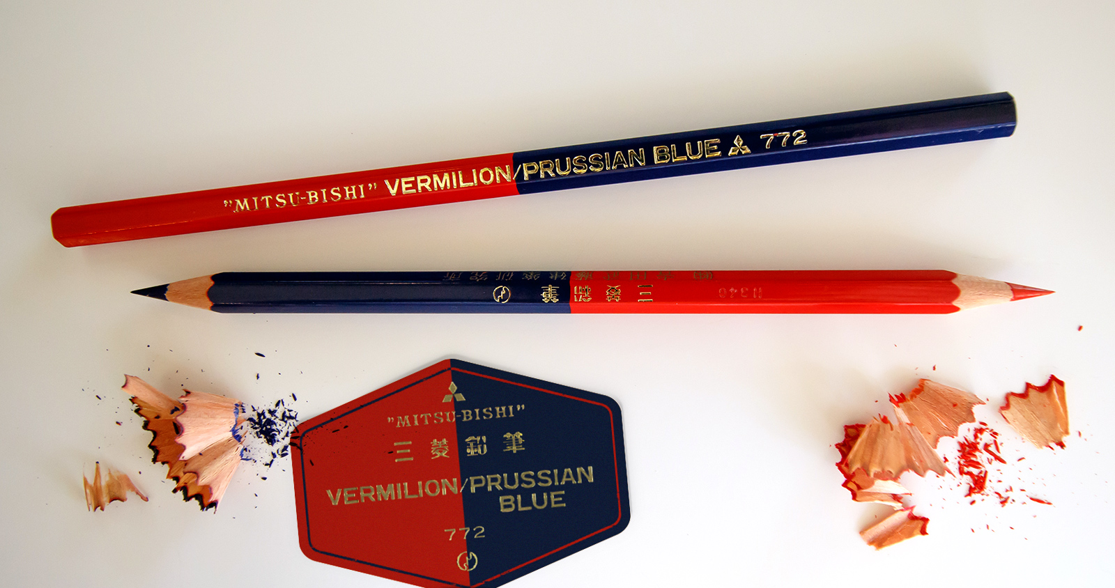 Mitsubishi Red Blue Colored Pencils with sticker