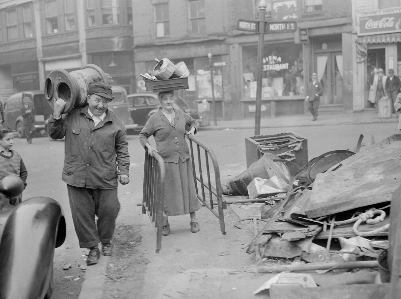 Americans collecting scrap metal during WWII